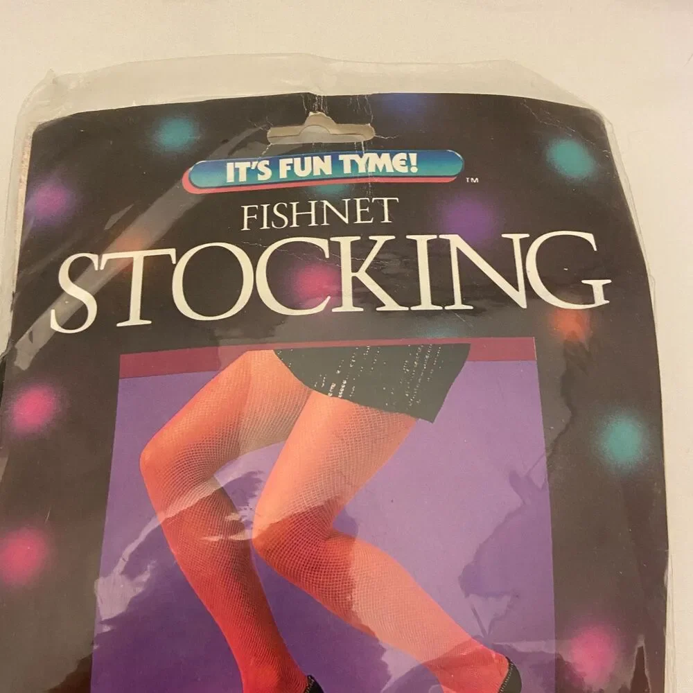 #6264 Its Fun Tyme Fishnet Pantyhose Black NOS One Size